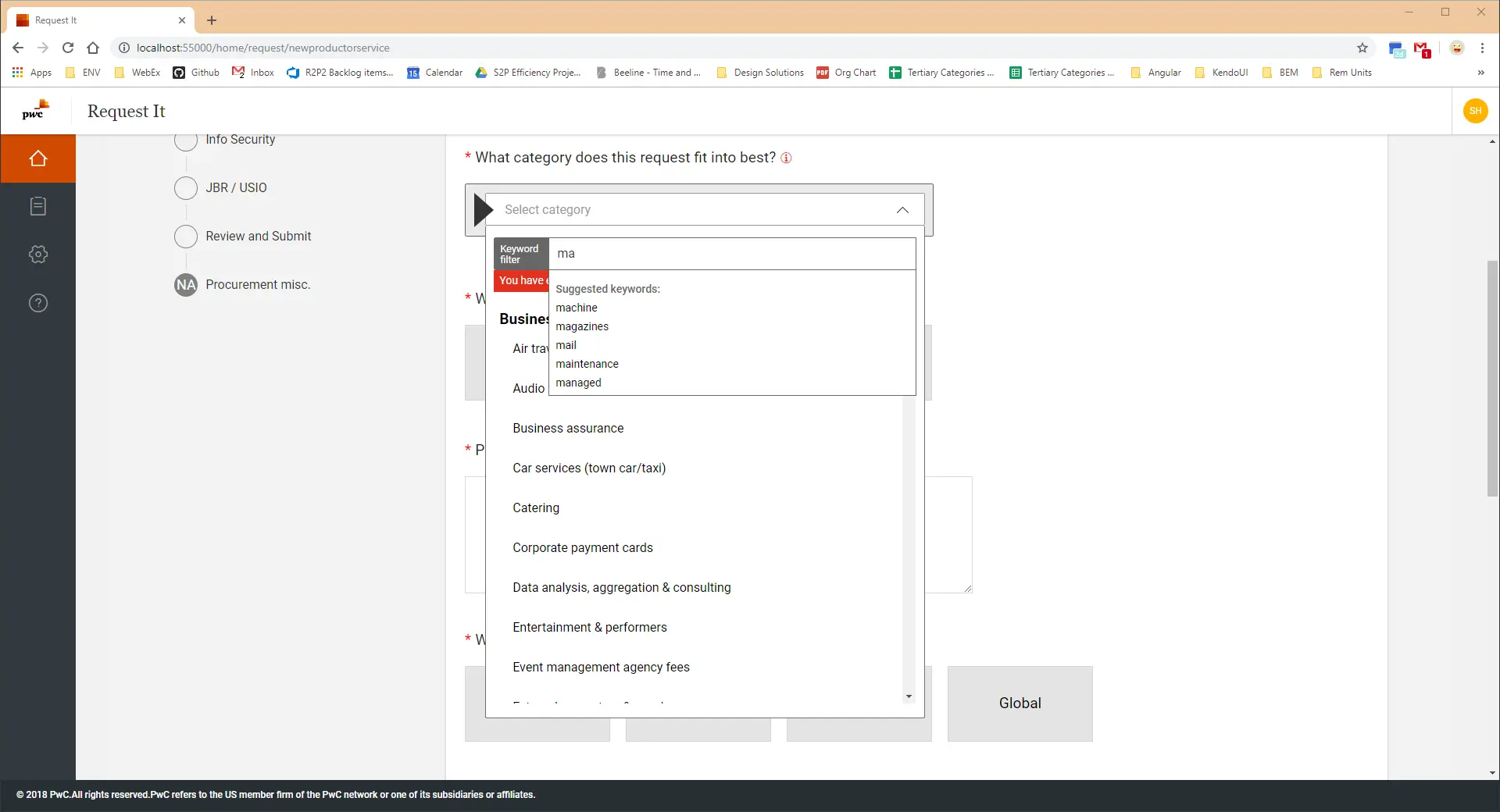 PricewaterhouseCoopers Request to Pay detail view screenshot