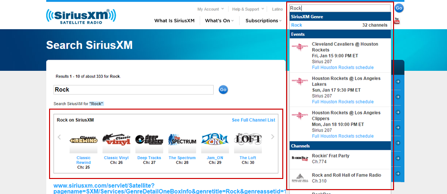 SiriusXM Channel Search screenshot